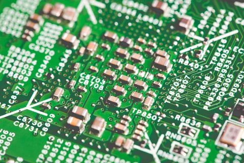 Close up of electronic components on the motherboard, microprocessor chip 스톡 사진