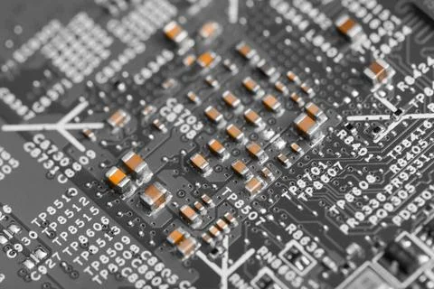 Close up of electronic components on the motherboard, microprocessor chip 스톡 사진