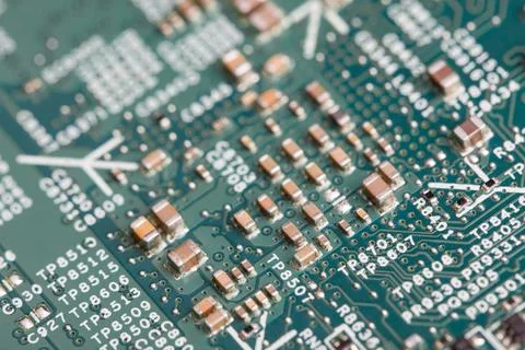Close up of electronic components on the motherboard, microprocessor chip 写真素材