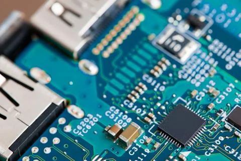 Close up of electronic components on the motherboard, microprocessor chip 写真素材