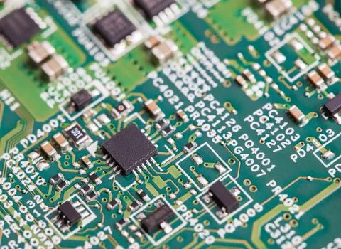 Close up of electronic components on the motherboard, microprocessor chip Stockfoto's