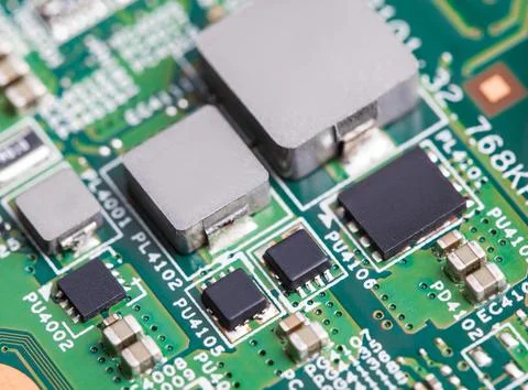 Close up of electronic components on the motherboard, microprocessor chip Stockfoto's