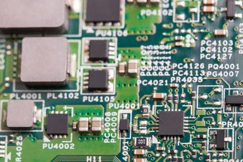 Close up of electronic components on the motherboard, microprocessor chip 写真素材
