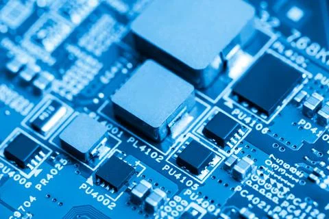 Close up of electronic components on the motherboard, microprocessor chip Stockfoto's