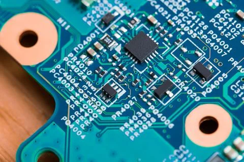 Close up of electronic components on the motherboard, microprocessor chip 스톡 사진