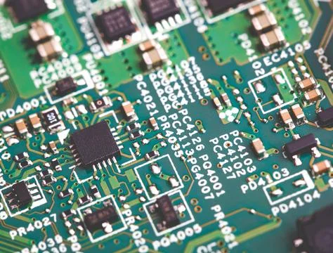Close up of electronic components on the motherboard, microprocessor chip Stock Photos
