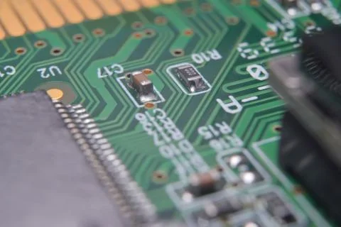 Close up of electronic components on pcb board Stock Photos