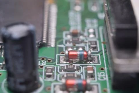 Close up of electronic components on pcb board 库存照片