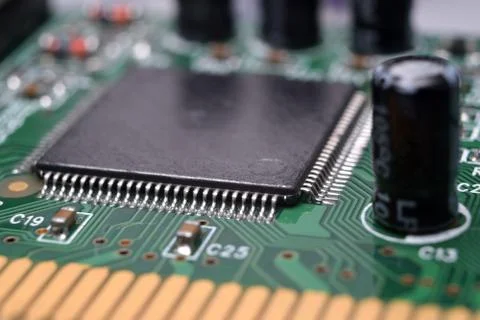 Close up of electronic components on pcb board Stock Photos