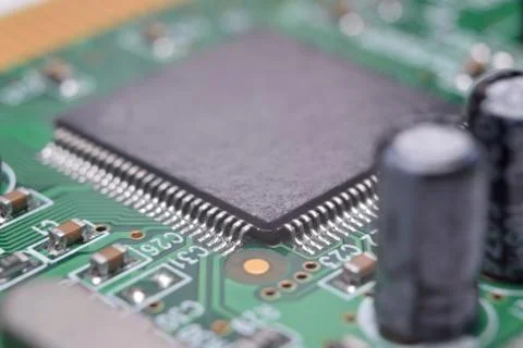 Close up of electronic components on pcb board Stock Photos