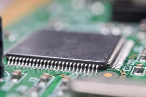 Close up of electronic components on pcb board Stock Photos