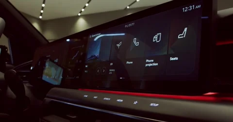 Close-up of an electronic dashboard in a modern car. multimedia touchscreen Stock Footage 304090405