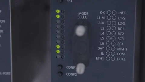 Close-up of electronic device with multiple indicator lights and buttons Stock Footage 288298202