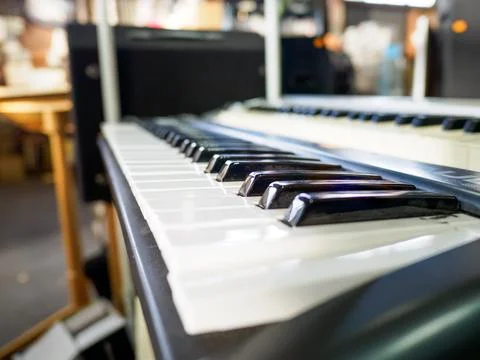 Close up of an electronic keyboard from the side Stock Photos