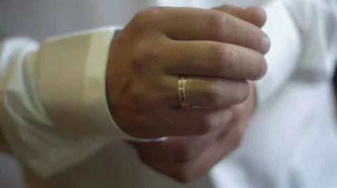 Close-up of elegance man hands with ring, necktie and cufflink Stock Footage 67605050