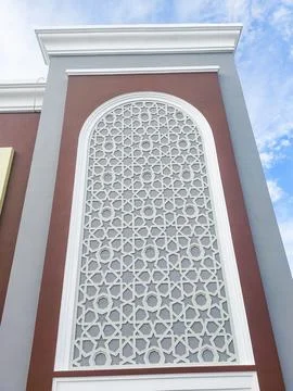 Close-up of elegant mosque wall texture featuring Islamic geometric pattern.. Foto stock