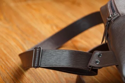 Close-up elements and details of the Backpack made of brown genuine leather o Stock Photos