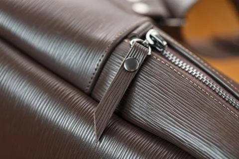 Close-up elements and details of the Backpack made of brown genuine leather o Stock Photos