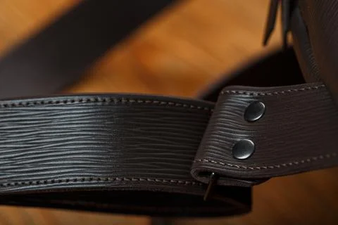 Close-up of the elements of the bag, backpack made of genuine leather with be Stock Photos