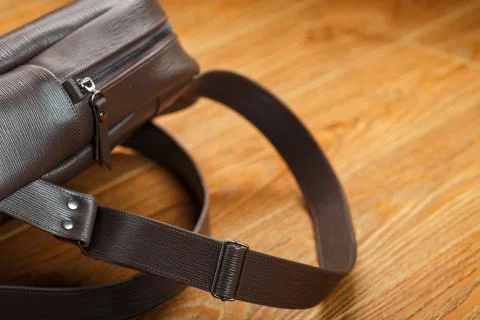 Close-up of the elements of the bag, backpack made of genuine leather with be Stock Photos