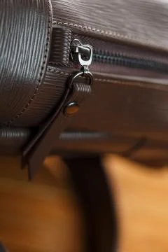 Close-up of the elements of the bag, backpack made of genuine leather with be Stock Photos