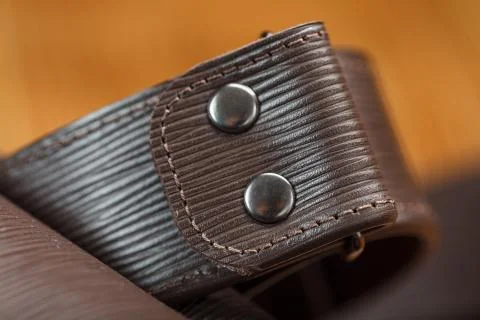 Close-up of the elements of the bag, backpack made of genuine leather with be Stock Photos