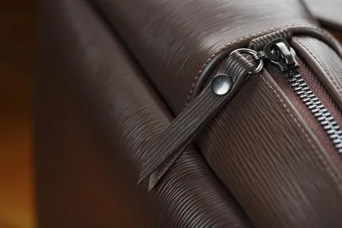 Close-up of the elements of the bag, backpack made of genuine leather with be Stock Photos