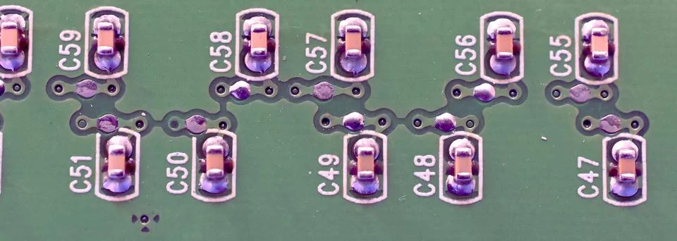 Close up of elements incorporated on circuit board 스톡 사진
