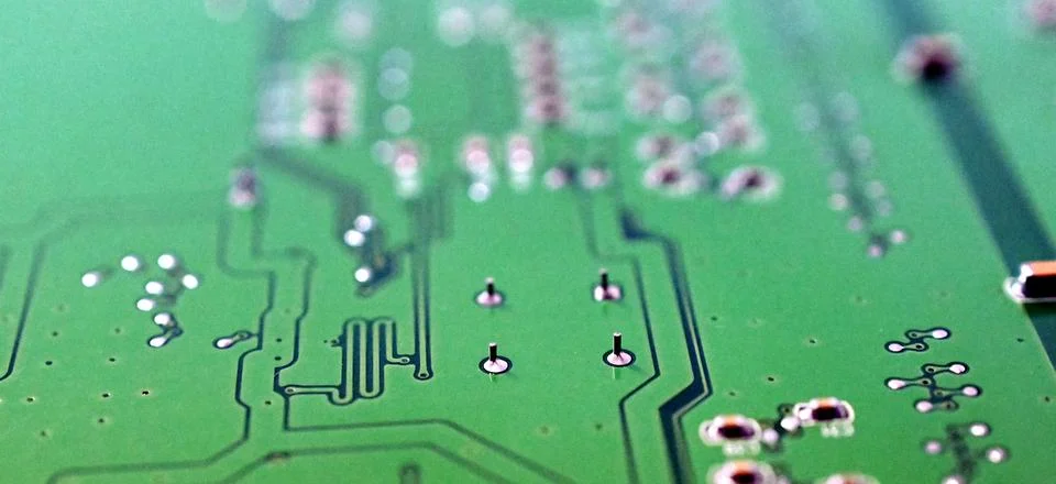 Close up of elements incorporated on circuit board 스톡 사진