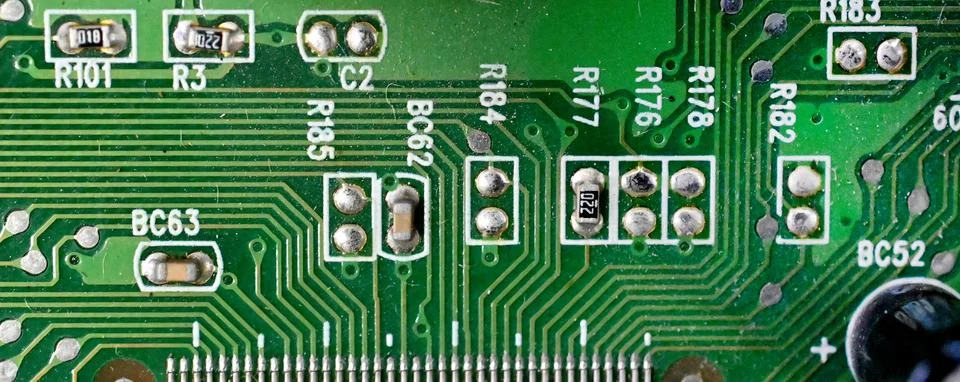 Close up of elements incorporated on circuit board 스톡 사진
