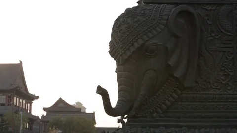 Close up of Elephant Statue against light sky Stock Footage 75212926