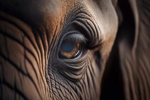 A close up of an elephant's eye with a blurry background of the eye animal .. Stock Illustration
