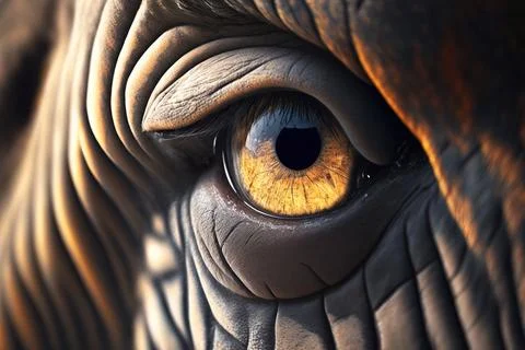 A close up of an elephant's eye with a yellow iris in it's eye realistic ey.. Illustration