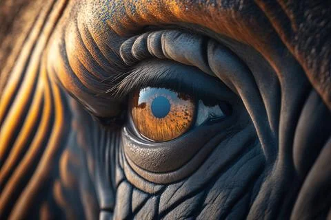 A close up of a elephant's eye with a yellow iris and a black stripe realis.. Stock Illustration