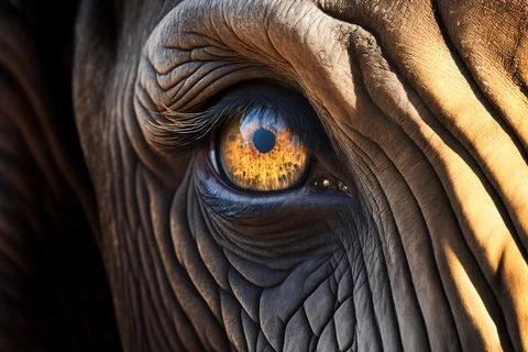 A close up of an elephant's eye with a yellow iris on it's eye detailed eye.. Stock Illustration