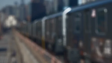 Close up of Elevated Subway with Rack Focus Stock Footage 127264411