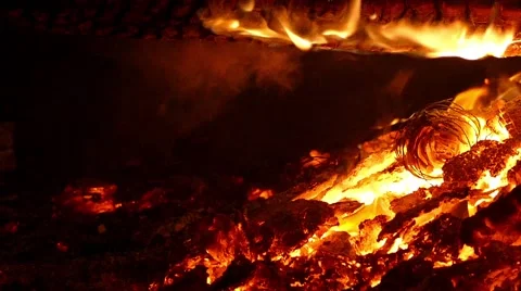 Close-up of the embers.Slow Motion Stock Footage 64822047