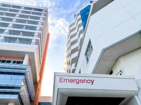 Close up of the emergency hospital building. Stock Photos