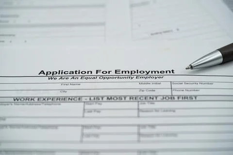 Close up of employment application form with work experience section and pen Stock Photos