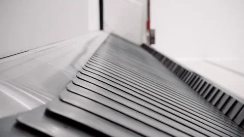 Close up empty black baggage carousel belt at the airport. Stock Footage 280438594
