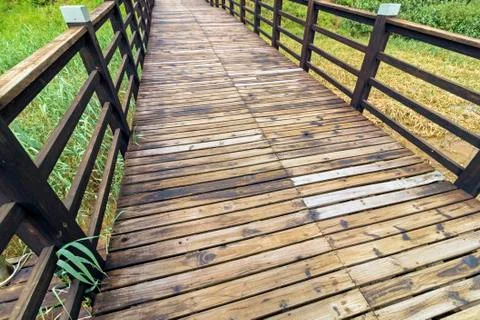 Close up Empty Boardwalk Patterns and Textures Stock Photos