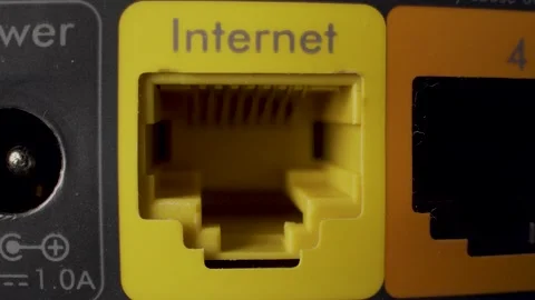 Close up on empty Ethernet ports on a router showing internet and LAN conne.. Stock Footage 337167584