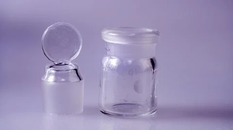Close up empty flasks. Laboratory analysis equipment. Chemical laboratory, gl Stock Photos