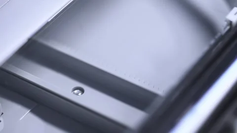 Close up of empty flatbed scanner glass and interior with soft lighting indoo Stock Footage 334571014