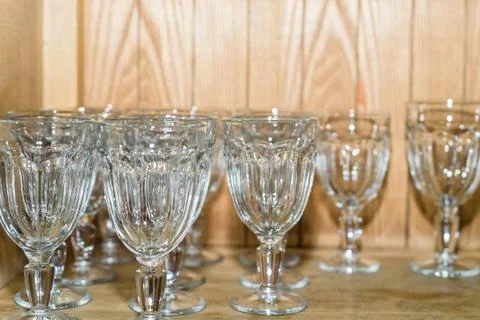 Close up empty glassess in restaurant Foto stock