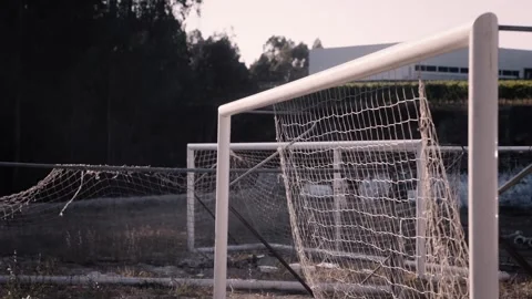 Close Up of Empty Goalposts at an Abandoned Football Ground Stock Footage 341872593