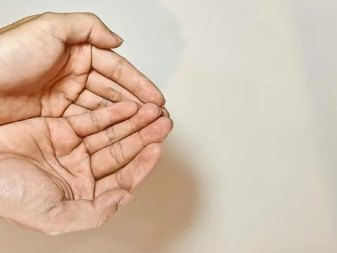 Close-up of Empty Human Cupped Hands Held Together in Prayer or Giving Gestu Stock Photos