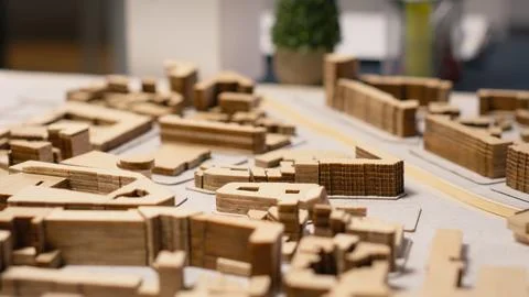 Close up of empty meeting space arranged for city planning strategies Stock Photos