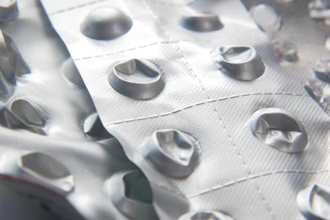 Close up of empty pills of blister pack on table Stock Photos