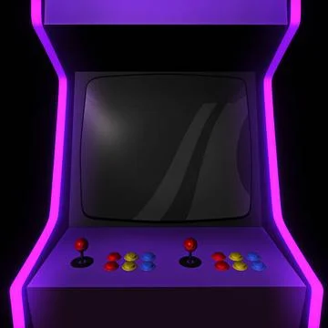  Close up to the empty screen of an arcade machine. A 3D illustration back... Stock Photos